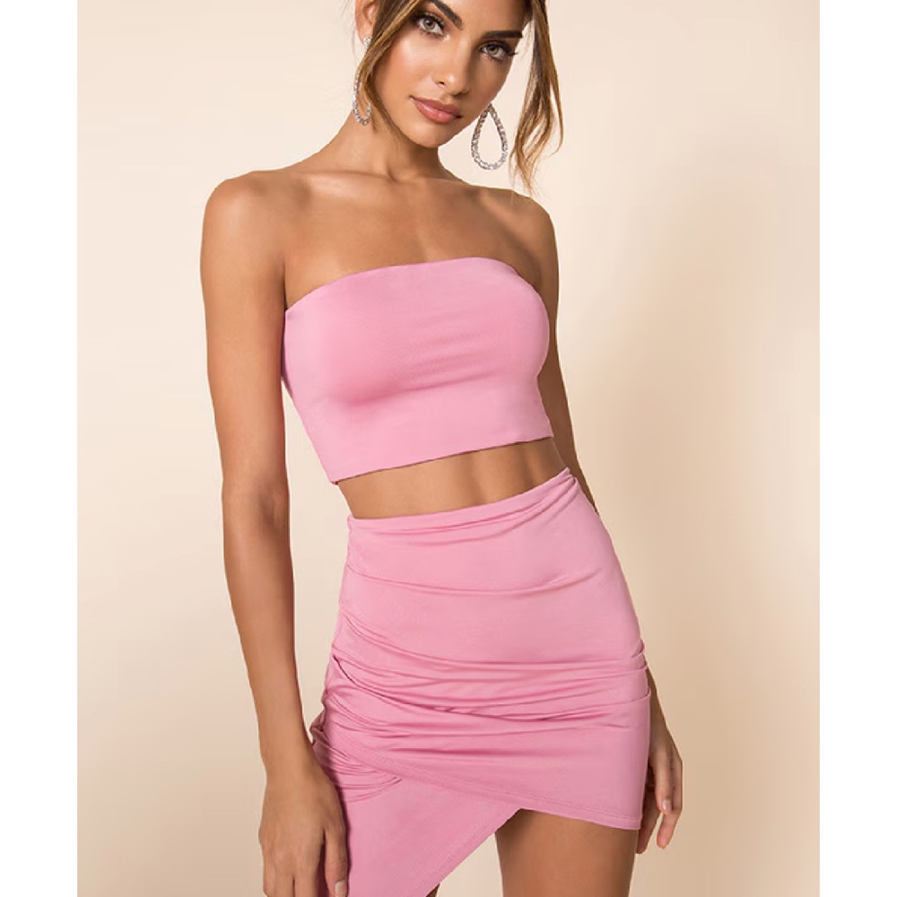 Superdown Pink Ruched Mini Skirt Set